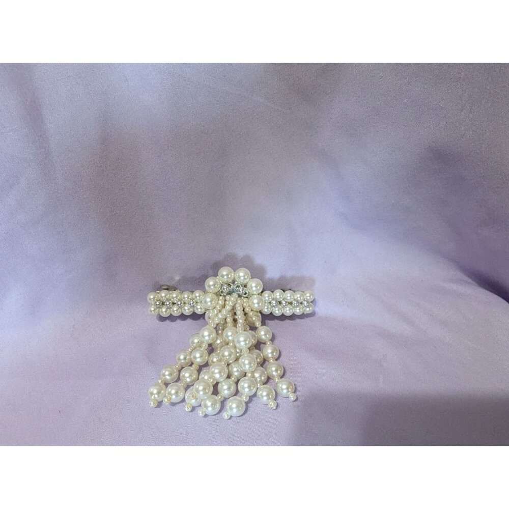 Elegant Faux Pearl Hair Clip With Dangling Beads & Rhinestone Accent
